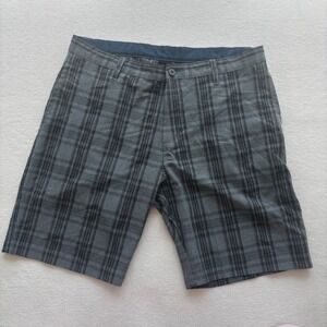Burnside Hybrid Shorts Mens 38 Gray Plaid BK9833 Stretch Walk Shorts